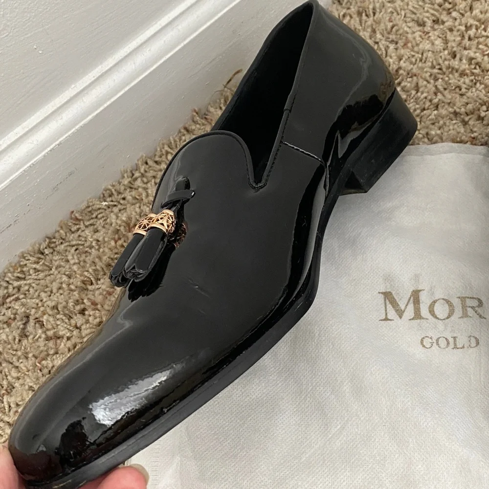 Moretti Gold Label Black Patent Tassel Slip On Loafers Size 11
